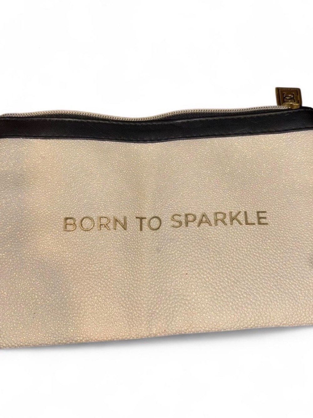 Born to Sparkle Glitter Pouch in Metallic Champagne